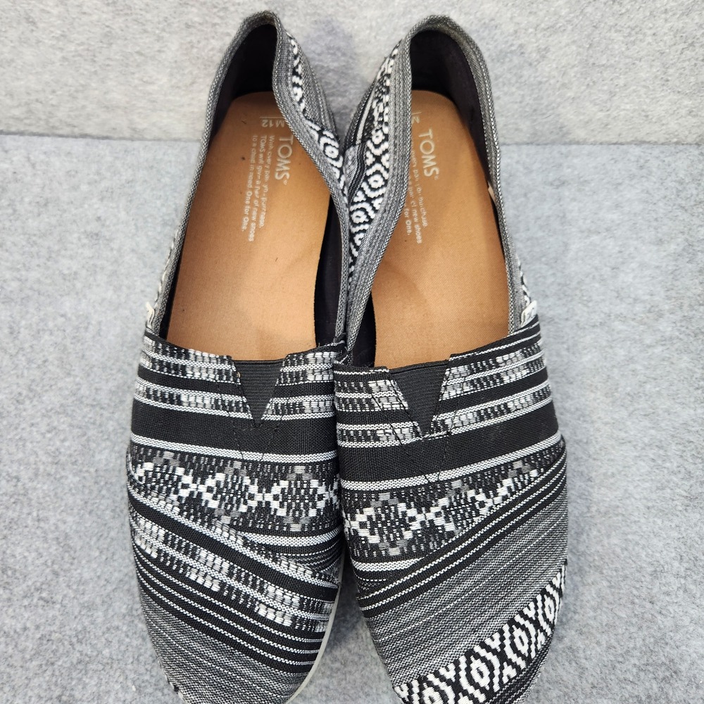 TOMS Slip On Shoes Black White Pattern Casual Comfort Loafers Mens 12